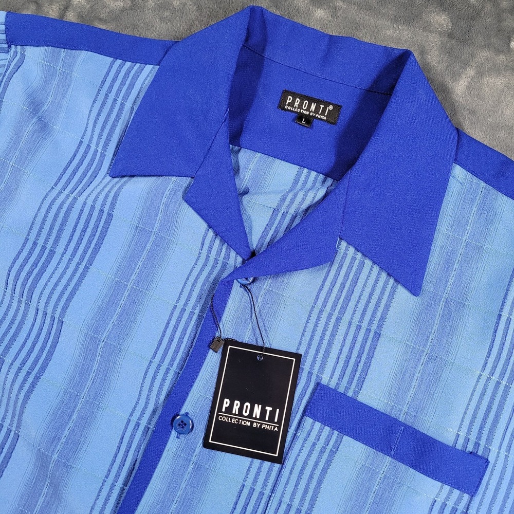 Pronti Collection by Phita Buttondown Shirt Men's L Style SP6250S‎ Blue Stripped